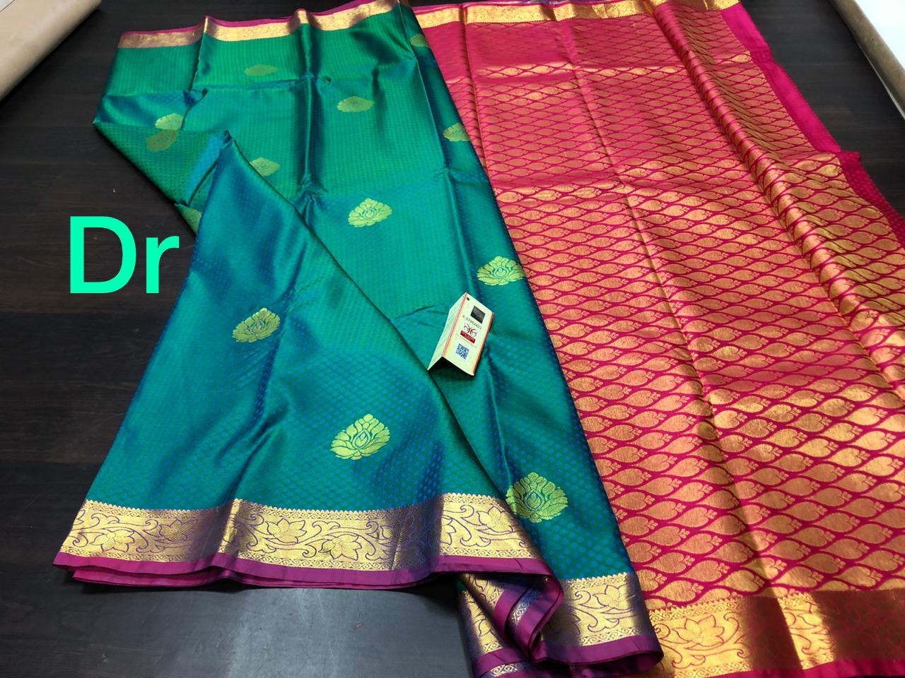 Pure Kanchipuram Peach With Rani Pink Colour Silk Saree – www.vannamayil.com