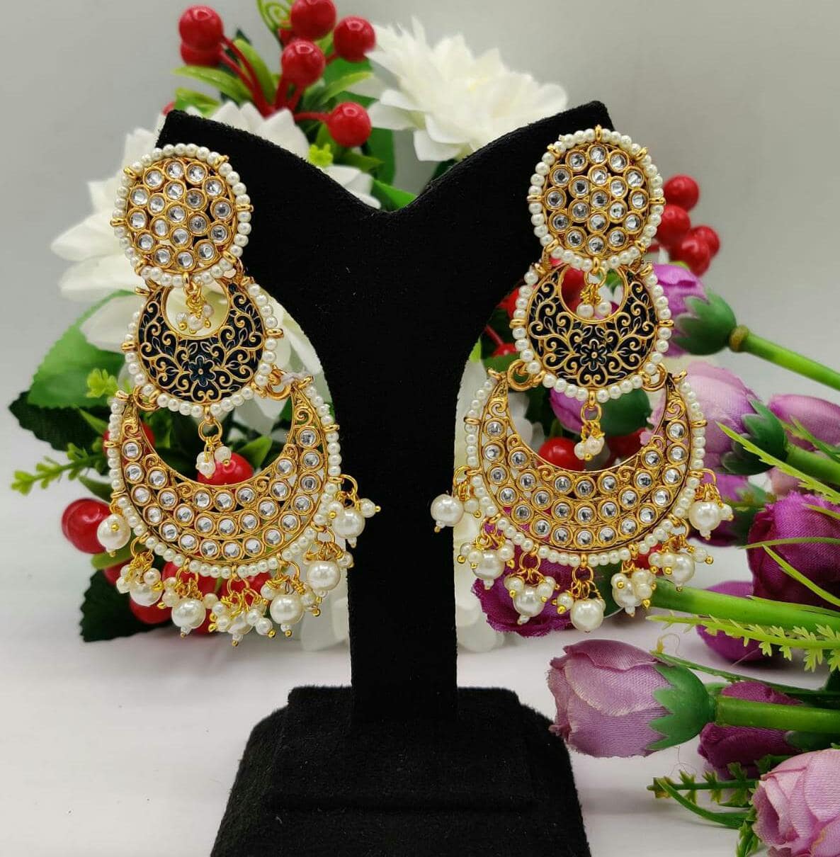 Pearls Bollywood Style Earrings Set | Kundan Big Jhumka Style Earrings  Jewelry Set | South Indian Earrings, Punjabi Earrings | Pakistani Set,  Pakistani Gold Plated Handmade Multani Earring Jewelry | Bari Trading